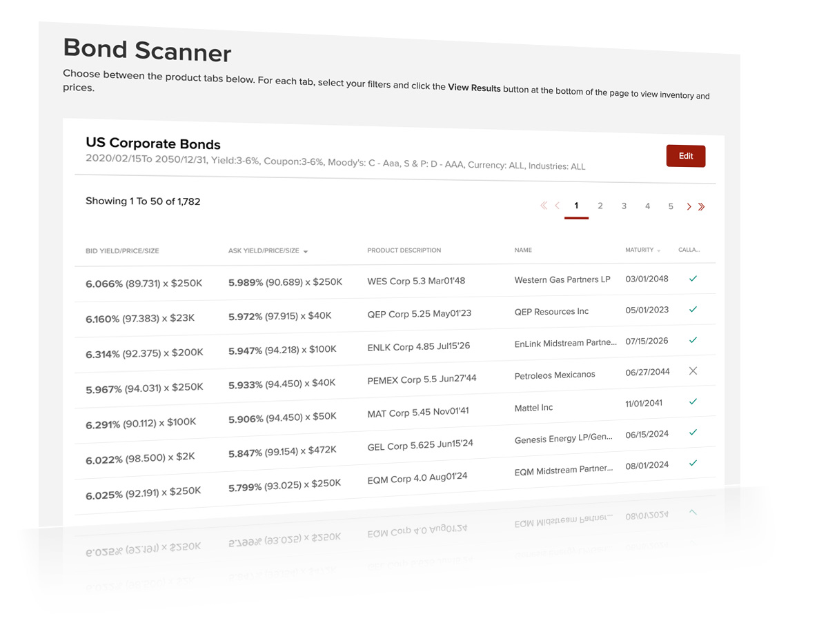 Bonds: Bond Search Tool Results
