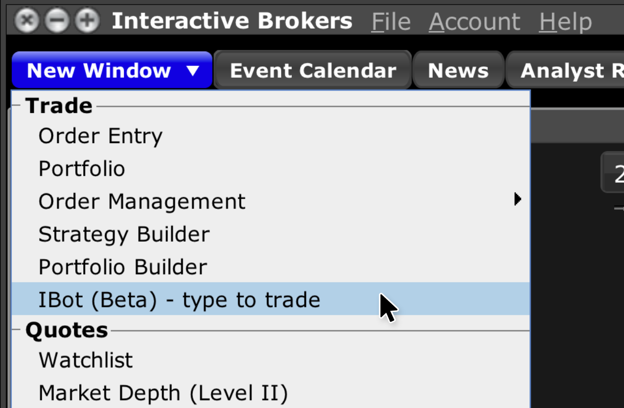 Opening IBot on Desktop TWS | Interactive Brokers Canada Inc.